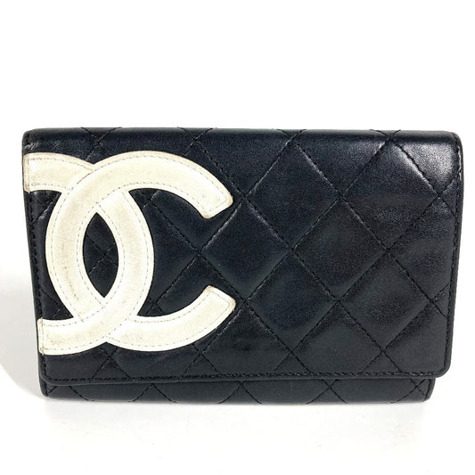 CHANEL カンボンライン CC ココマーク ロゴ コンパクトウォレット 2つ折り財布 レザー レディース ブラック