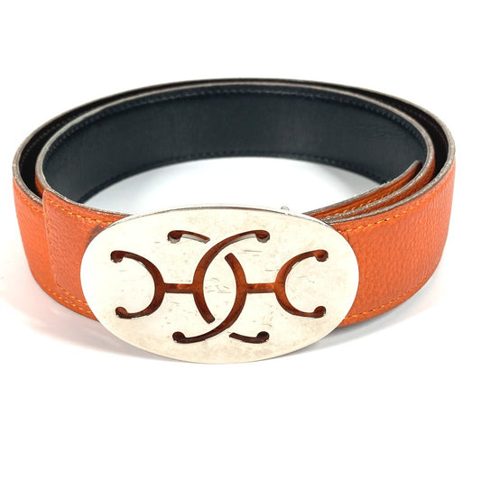 HERMES ダブルH ロゴ バックル ボトムス用ベルト アクセサリー ベルト レザー ユニセックス オレンジ