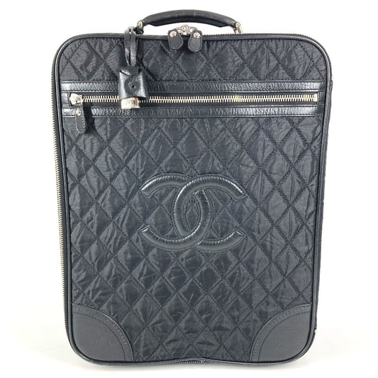 CHANEL A33107 パリ ニューヨークライン マトラッセ キルティング CC ロゴ ココマーク スーツケース 2輪 旅行バッグ キャリーバッグ レザー/ナイロン ユニセックス ブラック
