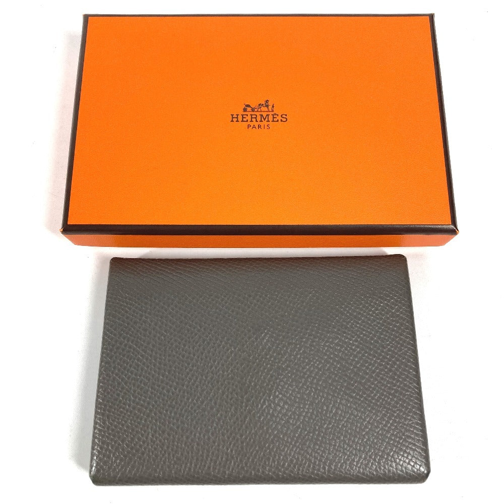 HERMES 名刺入れ パスケース カルヴィデュオ カルヴィ デュオ カードケース 小銭入れ コインケース 2つ折り財布 シェーブル ユニセックス エタン グレー