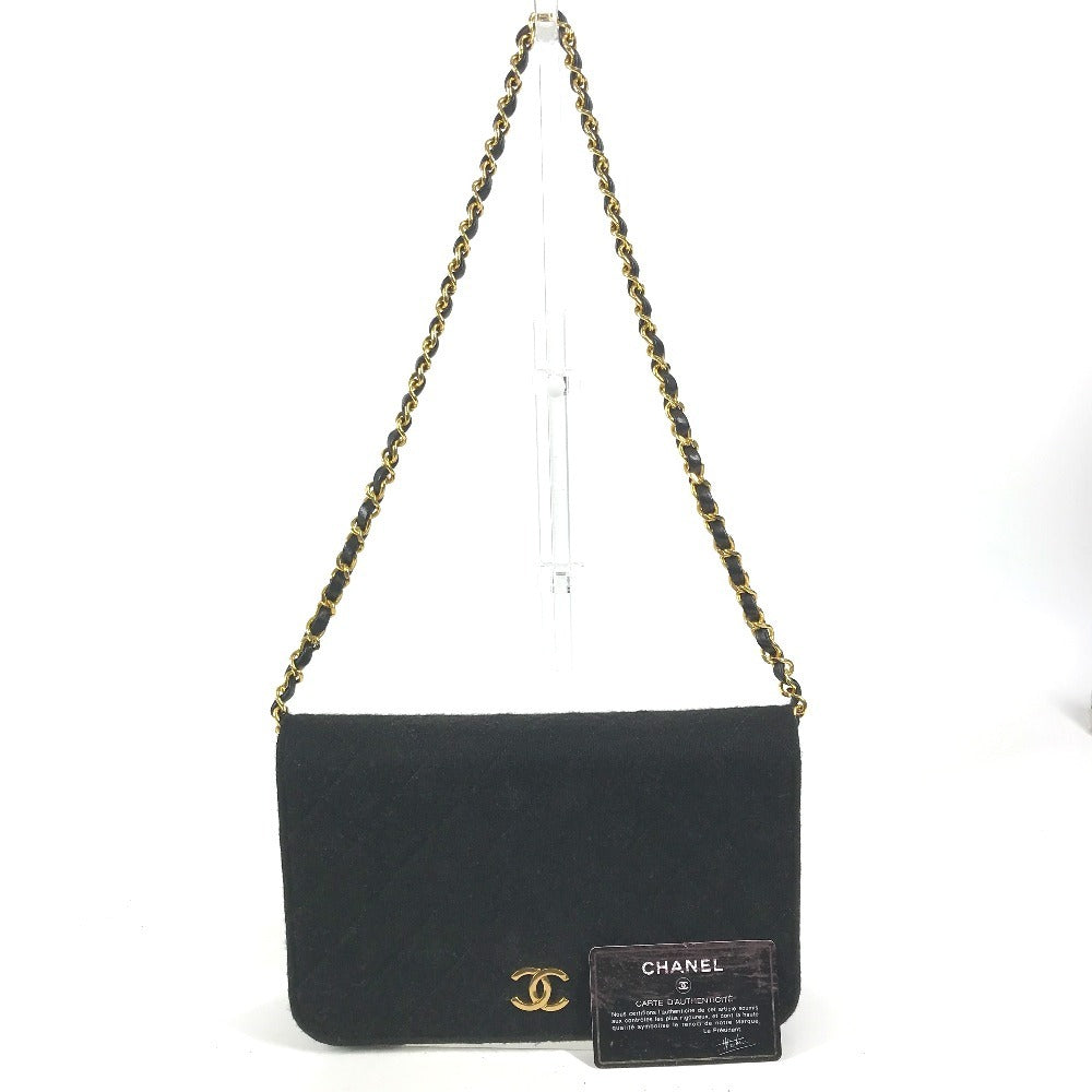 Vintage CHANEL CC Coco Mark Logo Quilted Matelasse Chain Bag, Cotton Flap Shoulder Bag, Women's, Black