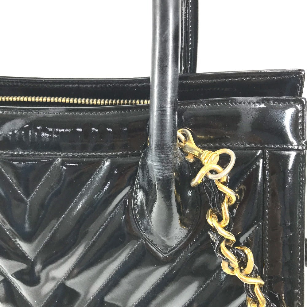 CHANEL Vintage V-Stitch 2-Way Bag, Coco Ball CC, Coco Mark Logo, Shoulder Bag, Handbag, Tote Bag, Patent Leather, Women's, Black