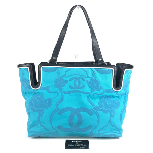 CHANEL Vintage Logo CC Coco Mark Camellia Bag Tote Bag Shoulder Bag Bicolor Shoulder Bag Leather/Canvas Women's Blue