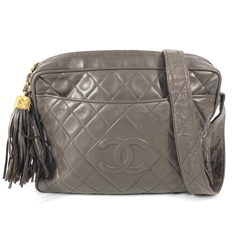 CHANEL Vintage CC Coco Mark Logo Quilted Matelasse Bag Crossbody Fringe Tassel Coco Ball Shoulder Bag Leather Unisex Brown