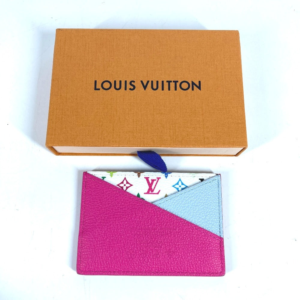LOUIS VUITTON M14091 Monogram Multicolore LV×TM Takashi Murakami Porte Cartes Criss-Cross Pass Case Card Holder Monogram Multicolore Canvas Unisex Kawaii Pin White