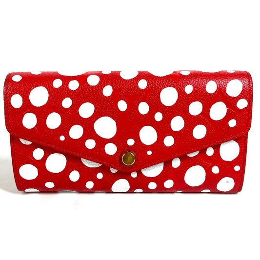 LOUIS VUITTON M81909 モノグラム LV × YK 草間彌生 ポルトフォイユ サラ NM 草間彌生 ドット 水玉 2つ折り フラップ 長財布 レザー ユニセックス レッド