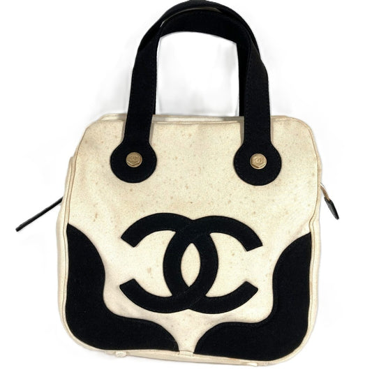CHANEL CC ココマーク ロゴ マシュマロ カバン トートバッグ バイカラー ハンドバッグ キャンバス レディース ブラック
