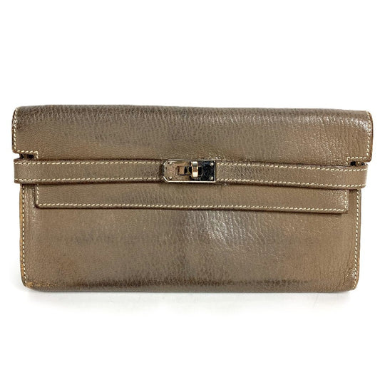 HERMES Wallet Wallet Long Wallet Flap Long Wallet Chevre Etoupe gray/SilverHardware Used