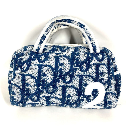 Dior Trotter Logo No. 2 Pile Pouch Bag Makeup Pouch 1 Cosmetics Pouch Hand Bag cotton blue/White Used