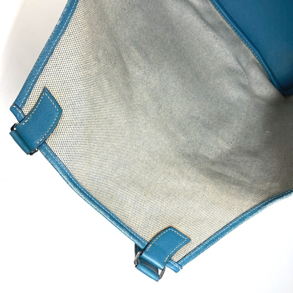 HERMES 肩掛け トートバッグ カバン ジャルディニエPM 縦型 ショルダーバッグ レザー/キャンバス ユニセックス ブルー