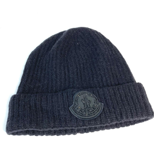 MONCLER ラインストーン ロゴ ビーニー 帽子 ニット帽 ニットキャップ ニット帽 ウール ユニセックス ブラック