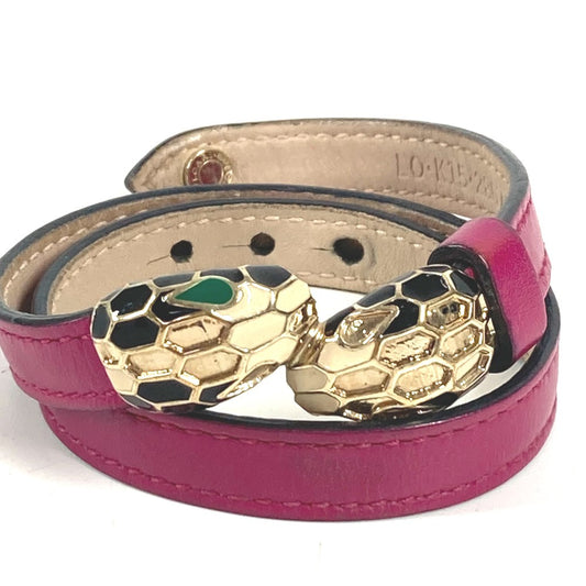 BVLGARI 2重ブレスレット バングル セルペンティ フォーエバー ロゴ アクセサリー ジュエリー ブレスレット レザー ユニセックス ピンク系