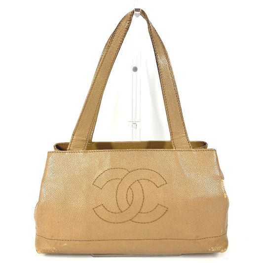 CHANEL ヴィンテージ CC ココマーク ロゴ カバン 肩掛け トートバッグ ショルダーバッグ キャビアスキン レディース ベージュ