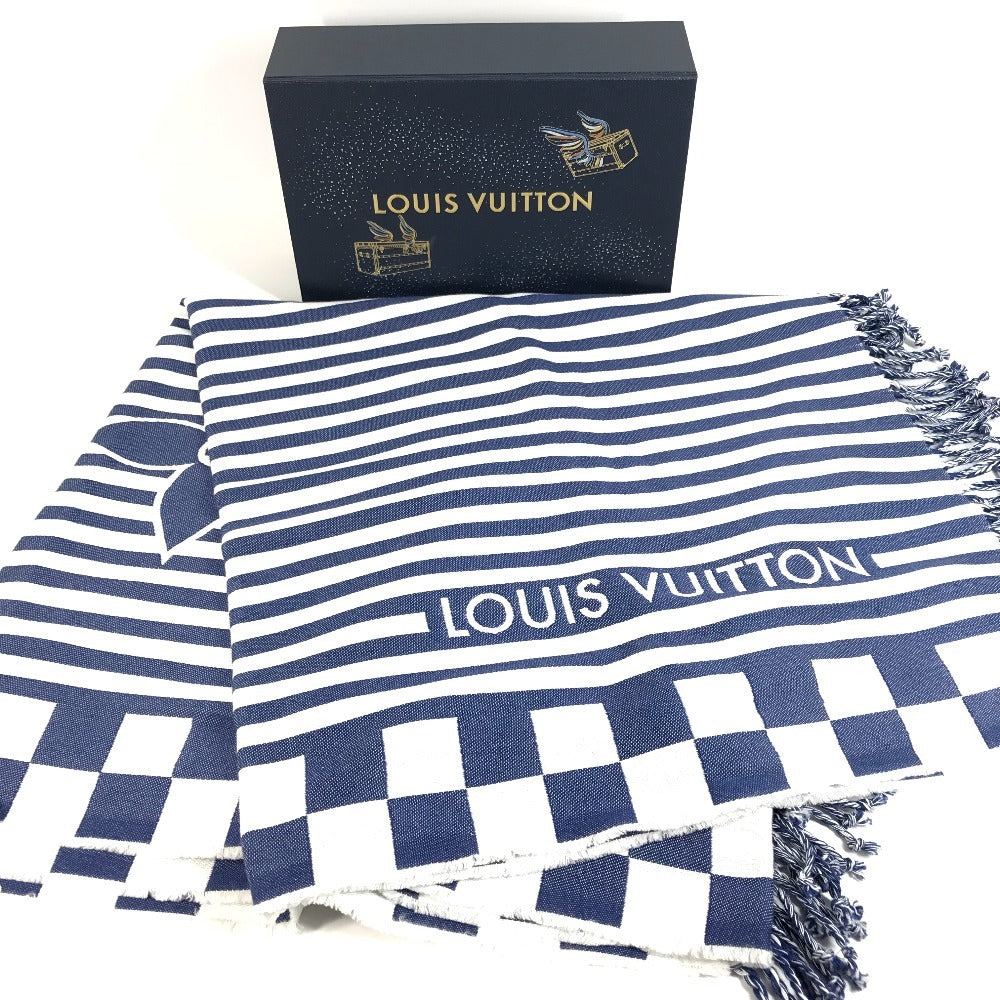 LOUIS VUITTON M78404 ผ้าห่มชายหาดลายทาง LV ลายกราฟิก มีพู่ ผ้าห่ม ผ้าคลุมตกแต่งบ้าน ผ้าห่มผ้าฝ้าย ใช้ได้ทั้งชายและหญิง สีน้ำเงิน