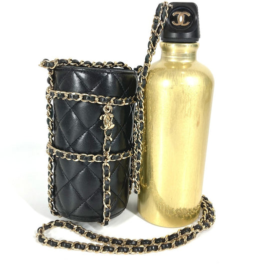 CHANEL AS1324 ウォーターボトル CC ココマーク ロゴ チェーン ケース付き カバン 斜め掛け インテリア 水筒 ボトル ショルダーバッグ レザー レディース ブラック