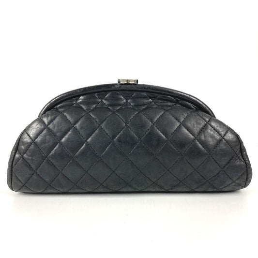 CHANEL CC Coco Mark Clasp Quilted Second Bag Pouch Logo Clutch Bag Leather Women's Black
