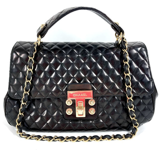 CHANEL Matelasse Quilted 2.55 CC Coco Mark Logo 2-Way Bag, Handbag, Flap Chain Tote Bag, Shoulder Bag, Enamel, Women's, Black