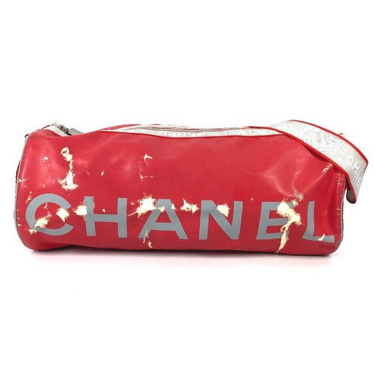 CHANEL スポーツ CC ココマーク ロゴ 筒形 斜め掛け ドラム型 ショルダーバッグ ラバー ユニセックス レッド