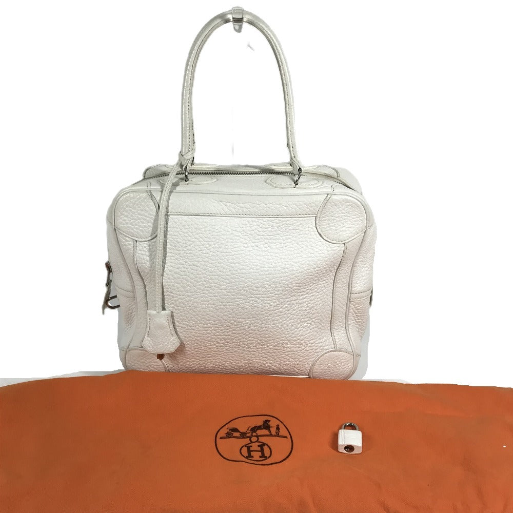 HERMES Box Bag Omnibus PM Omnibus PM Handbag Mini Boston Bag Box BOX Handbag Taurillon Clemence Unisex White