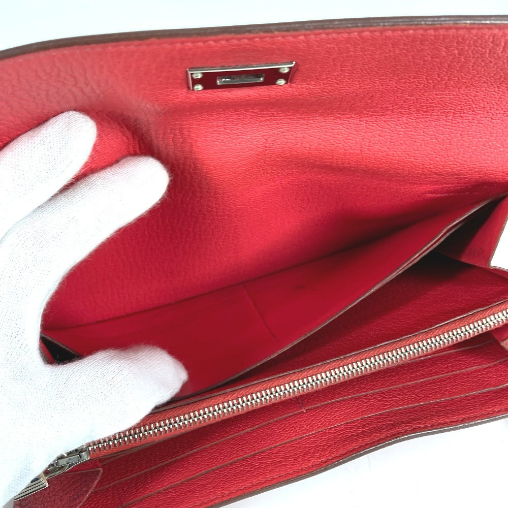 HERMES Kelly Wallet Long Wallet, Chevre Leather, Women's, Red