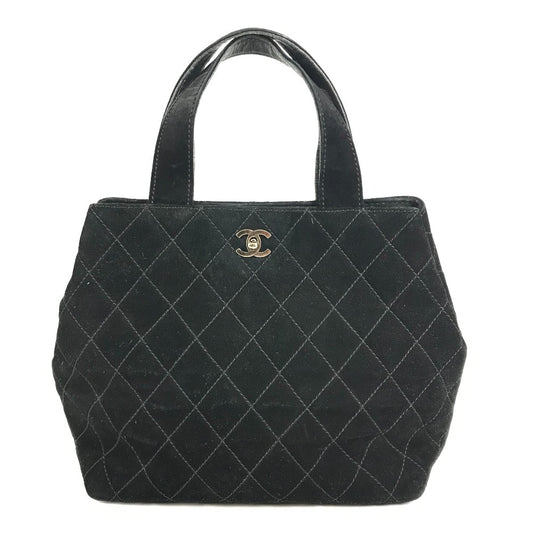 CHANEL ステッチ マトラッセ キルティング CC ココマーク ロゴ カバン トートバッグ ハンドバッグ スエード レディース ブラック