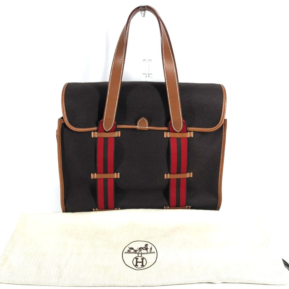 HERMES Camoil Stripe Logo Bag Tote Bag Handbag Leather/Suede Unisex Brown