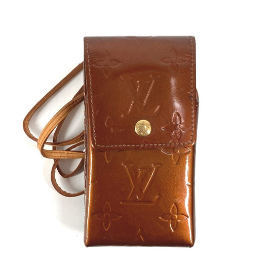 LOUIS VUITTON M91156 モノグラムヴェルニ グリーン タバコケース ポシェット 斜め掛け ショルダーバッグ シガレットケース モノグラムヴェルニ ユニセックス ブロンズ ブラウン