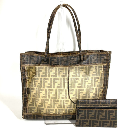 FENDI Pouch Zucca Mesh Logo Bag Tote Bag Shoulder Bag PVC Women's Brown