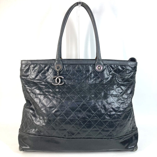 CHANEL CC ココマーク ロゴ チャーム付き マトラッセ キルティング 肩掛け トートバッグ ボストンバッグ カバン ショルダーバッグ コーティングキャンバス ユニセックス ブラック