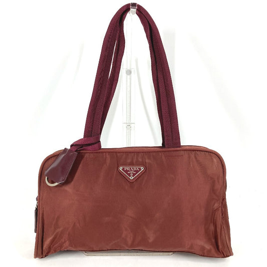 PRADA Triangle Logo Plate Bag Tote Bag Mini Boston Bag Shoulder Bag Nylon Unisex Wine Red