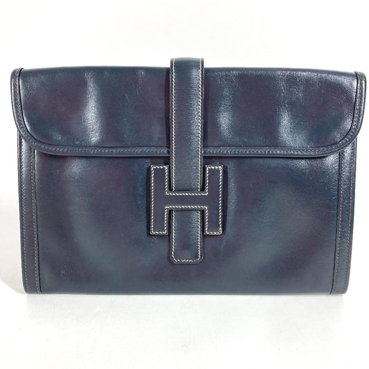 HERMES Hロゴ ヴィンテージ ジジェPM ジジェ PM カバン 書類バッグ フラップ セカンドバッグ クラッチバッグ ボックスカーフ ユニセックス ネイビー