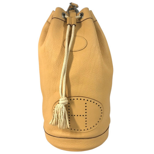 HERMES H-punched logo drawstring bag lunch bag shawl Shoulder Bag Taurillon Clemence Yellow Beige Based Used