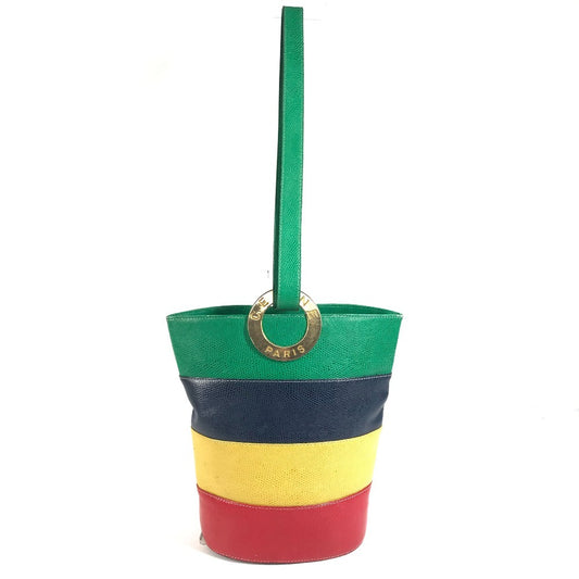 CELINE vintage Circle logo one-shoulder bucket bag bag shawl Shoulder Bag Leather Red x Green/Blue x yellow Used