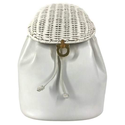 Salvatore Ferragamo vintage Gancini logo bag backpack Backpack straw / Leather White Used