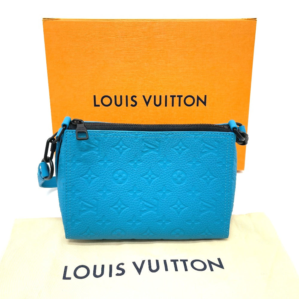 LOUIS VUITTON M55925 Monogram Empreinte Triangle Messenger Bag, 2-Way Shoulder Bag, Monogram Empreinte Leather, Men's, Turquoise Blue