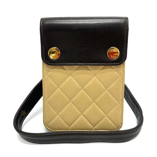 CHANEL マトラッセ バイカラー カバン ポーチ ポシェット ウエストバッグ ラムスキン レディース ブラック×ベージュ