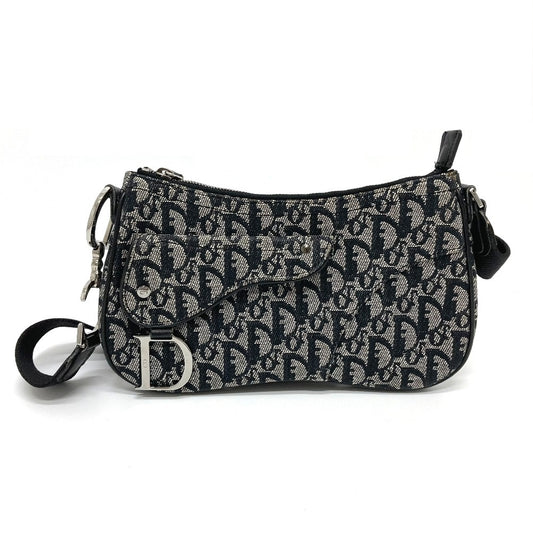 Christian Dior トロッター オブリーク サドルバッグ カバン 斜め掛け ショルダーバッグ キャンバス レディース グレー×ブラック