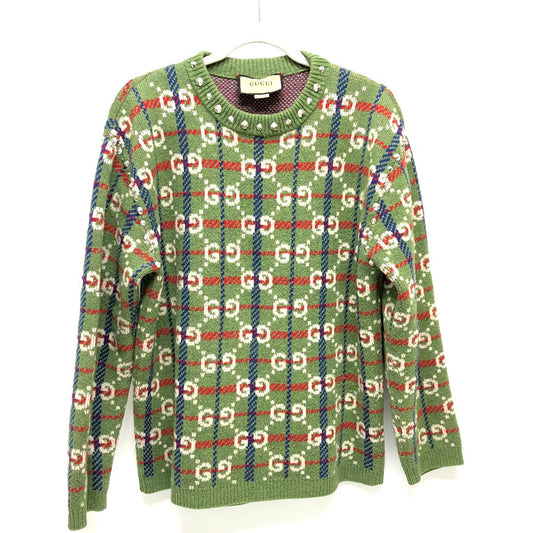 GUCCI 713571 GG スタッズ ニット セーター ウール メンズ グリーン
