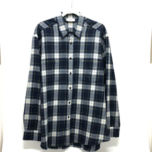 CELINE 2C555198O チェック Checked Wool Loose Shirt アパレル 長袖シャツ ウール メンズ ネイビー