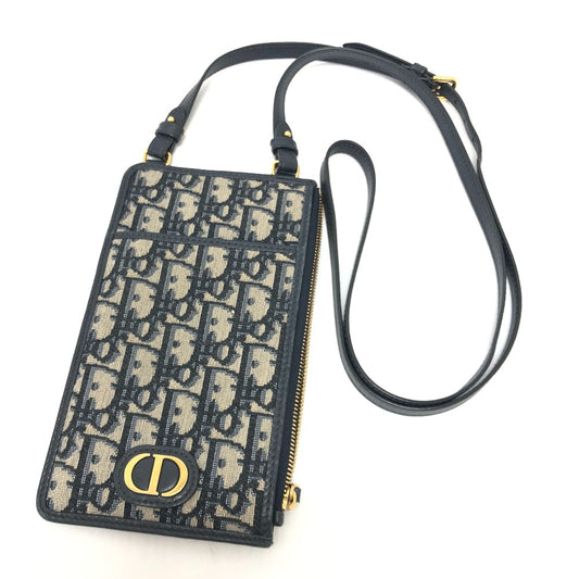 Dior オブリーグ フォンケース ウォレット 斜め掛けバッグ 肩掛けバッグ カバン バッグ ショルダーバッグ キャンバス レディース ネイビー