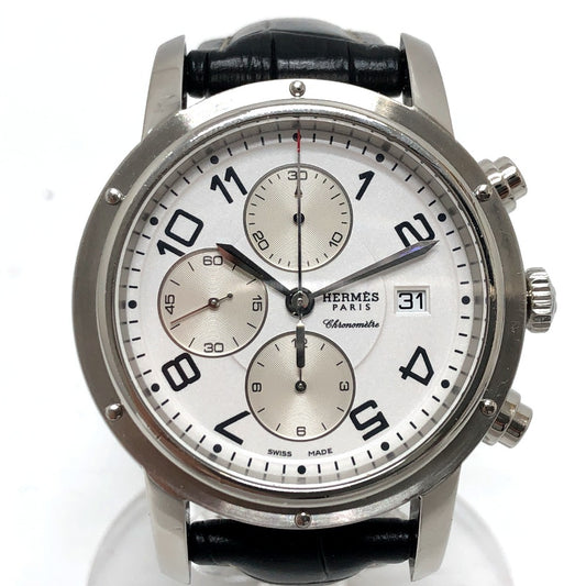 HERMES CP1.910 クリッパー クロノ 自動巻き クロノグラフ デイト 腕時計 時計 ウォッチ 腕時計 SS メンズ シルバー