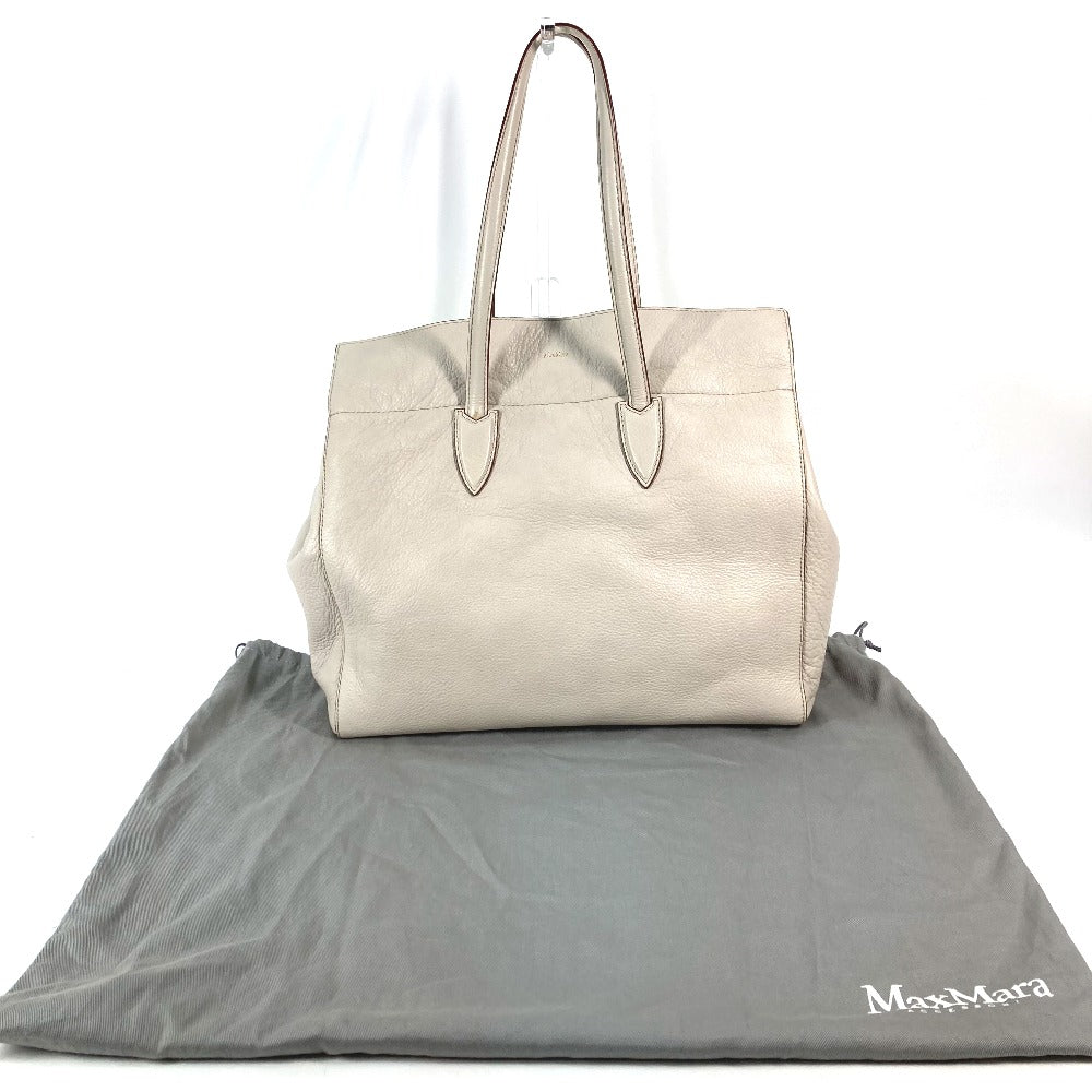 MAX MARA カバン ロゴ トートバッグ ポーチ付き 肩掛け ショルダーバッグ レザー レディース グレージュ系