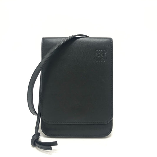 LOEWE ロゴ ガゼットフラット クロスボディ ポシェット ショルダーバッグ レザー レディース ブラック