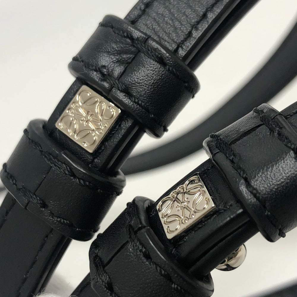 LOEWE ロゴ ガゼットフラット クロスボディ ポシェット ショルダーバッグ レザー レディース ブラック