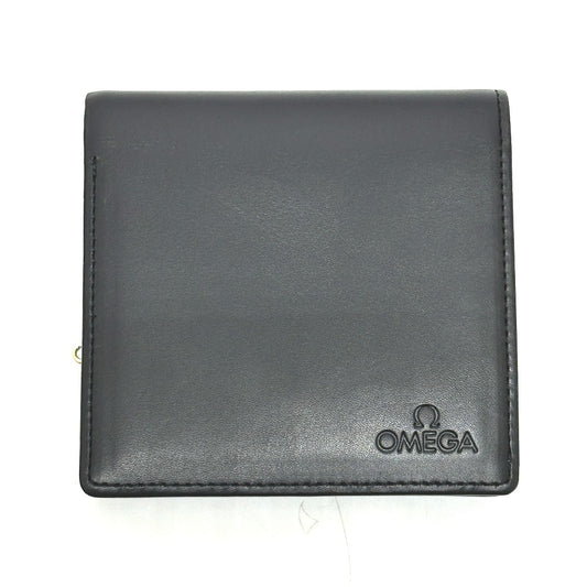 OMEGA Logo Clasp Short Wallet Compact Wallet Mini Wallet Bifold Leather Men's Black