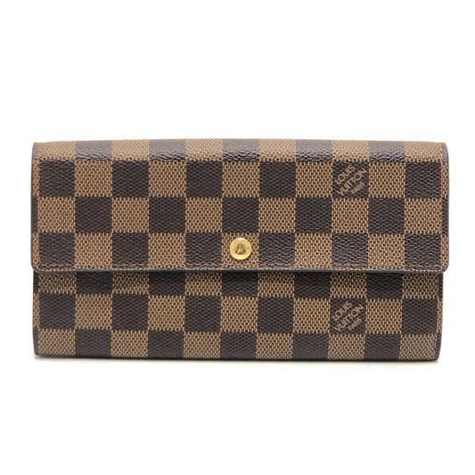 LOUIS VUITTON N61734 Portefeuille Sarah Long Wallet, Bifold, Damier Canvas, Ebene, Brown, Women's