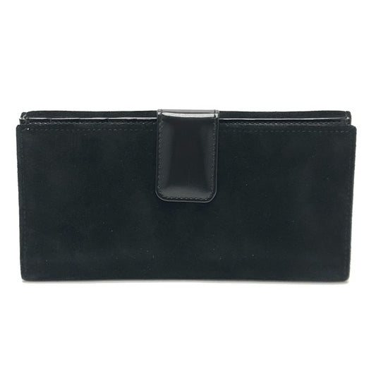 GUCCI オールドグッチ インターロッキングG ロングウォレット 財布 フラップ 長財布 スエード/エナメル レディース ブラック