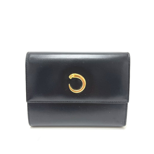 CARTIER Panthère Short Wallet, 3-fold wallet, Leather, Women's, Black