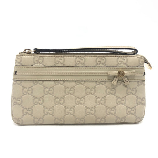 GUCCI 256867 Mayfair Clutch bag with strap, flat bag Pouch Sima leather White Used