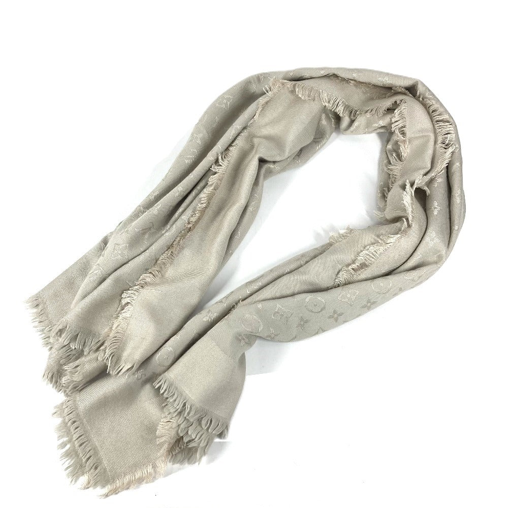 LOUIS VUITTON M71336 Monogram Shawl Monogram Shawl Monogram Fringe Scarf Stole Large Shawl Silk Unisex Beige